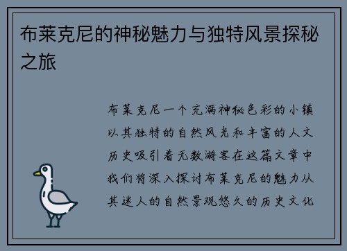 布莱克尼的神秘魅力与独特风景探秘之旅